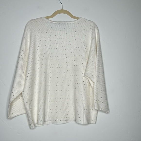 T Tahari Off White Knit Silver Rhinestone Sweater SZ Large Holiday Winter Spring - Picture 2 of 14